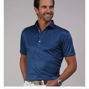 NWT Collars & Co. Semi-Spread Collar Polo Shirt Blue Polka Dot Men's Size Medium